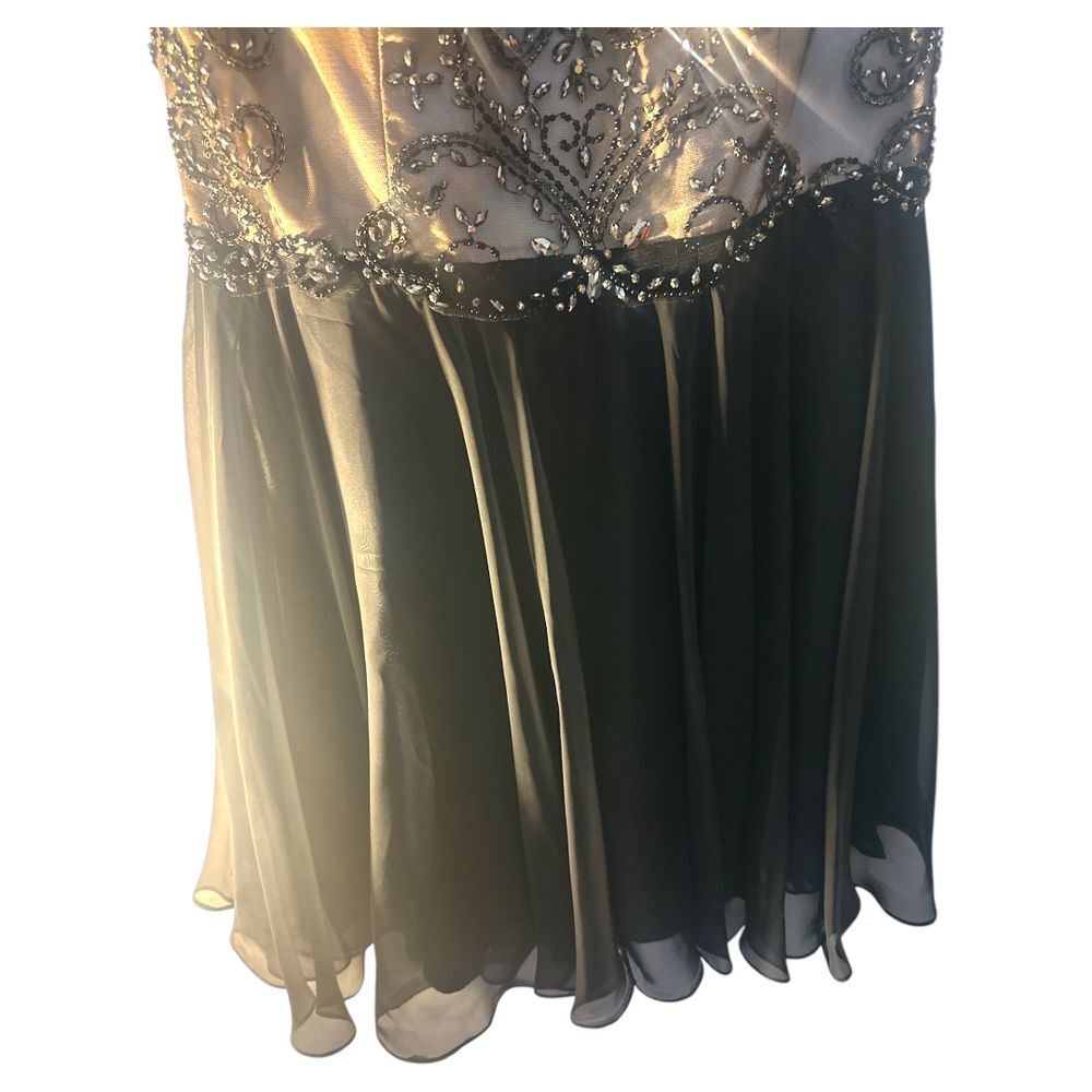 Alyce Paris Black Beaded Mesh Bodice Cocktail Dress Short Chiffon Dress Size 14 - Picture 4 of 10